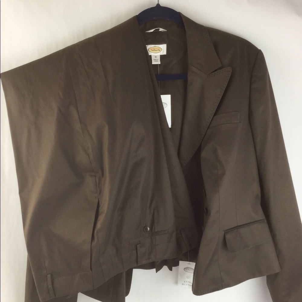 Talbots Brown silk cotton Pant Suit 18 NEW